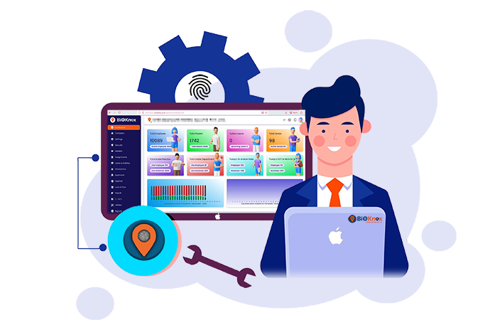 Company's HR using the HRMS software on her laptop